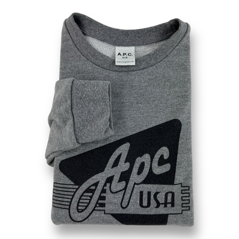A.P.C. USA Crew Neck Cotton Blend Graphic Sweatshirt Gray Size Small Made in USA